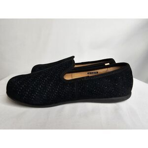 Women's Black Slip-On Velvet Loafers with Subtle Perforation